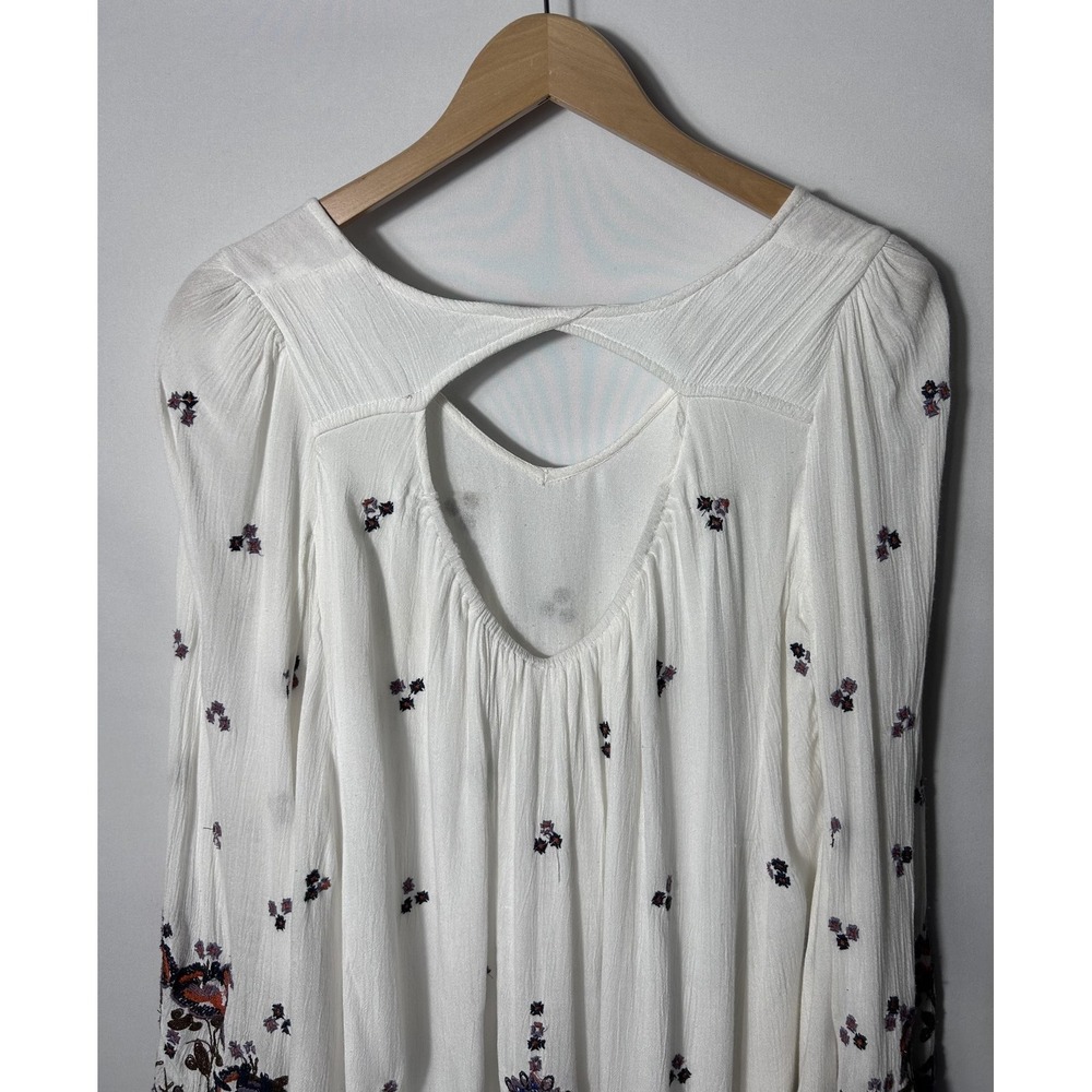 Free People Embroidered Dress Womens Small White Floral Boho V Neck Swing Lined - Picture 6 of 8